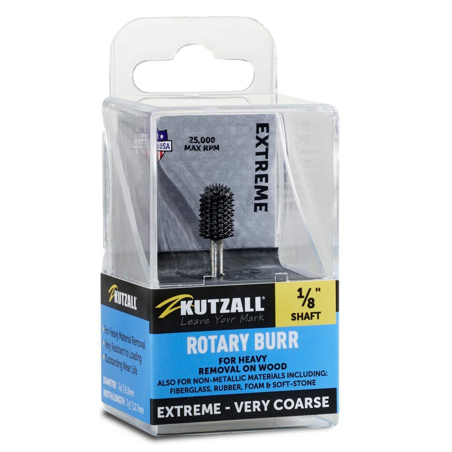 1/8" Shaft, Very Coarse Ball Nose Burr (1/4" x 1/2") by Kutzall - Power Carving | Carving Bits & Burrs - Bear Woods Supply