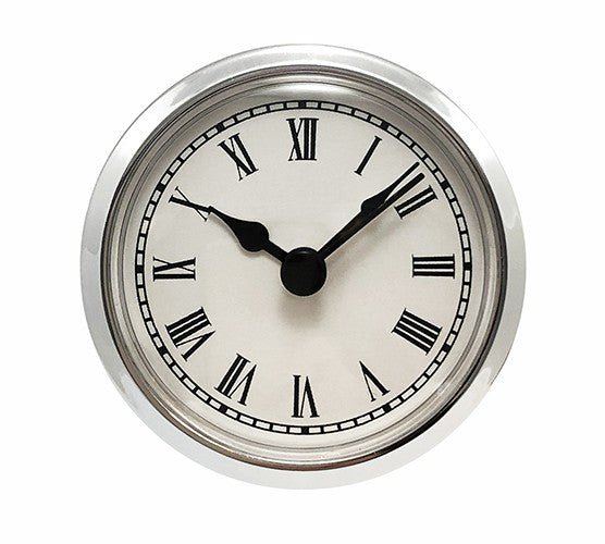 2-5/16" White Roman Clock Insert - Silver Bezel - Clock Parts | Clock Inserts - Bear Woods Supply
