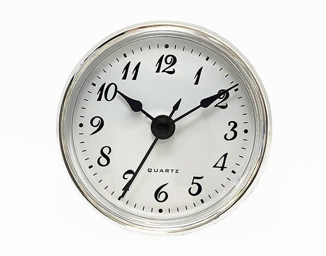 2-7/8" White Arabic Clock Insert - Silver Bezel - Clock Parts | Clock Inserts - Bear Woods Supply
