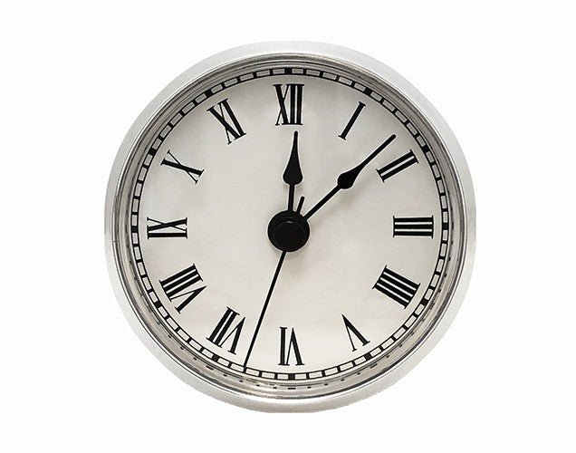2-7/8" White Roman Clock Insert - Silver Bezel - Clock Parts | Clock Inserts - Bear Woods Supply