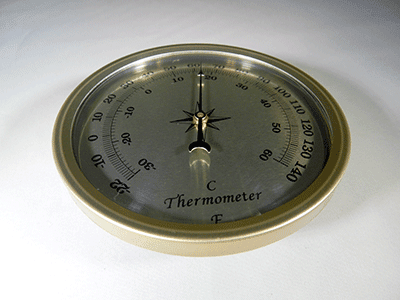 3-9/16" Gold Thermometer - With Gold Bezel - Clock Parts | Tide Clock Movements & Weather Instruments - Bear Woods Supply