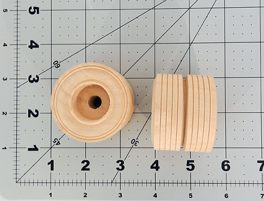 Dual Wooden Model Truck Wheel 2" X 1-1/2" (3/8" hole) - Wood Craft | Toy Wheels - Bear Woods Supply