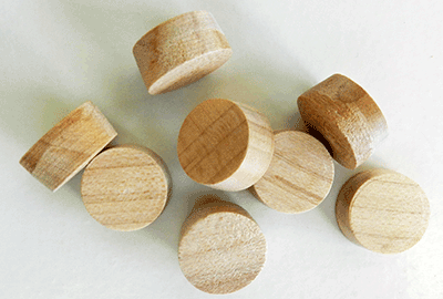 Maple -Side Grain Stair Wood Plugs with Tapered Sides (5/8" Diameter, 5/16” Thick) - Per 5000 Wood Plugs - Wood Parts | Hole Plugs & Buttons - Bear Woods Supply