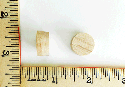 Maple -Side Grain Stair Wood Plugs with Tapered Sides (5/8" Diameter, 5/16” Thick) - Per 5000 Wood Plugs - Wood Parts | Hole Plugs & Buttons - Bear Woods Supply