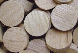 OAK - Side Grain Flat Head Wood Plugs with Tapered Sides (3/8" Diameter x 1/4" Thick) - Per 5000 Wood Plugs - Wood Parts | Hole Plugs & Buttons - Bear Woods Supply