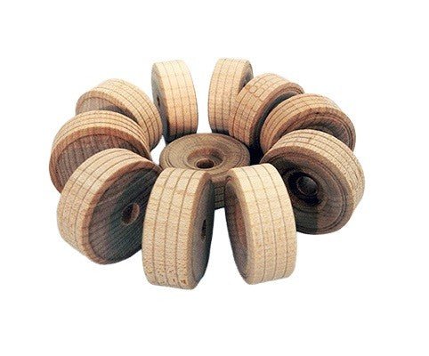 Treaded Wood Wheel 1-1/4" X 1/2" (1/4" hole) (Per 25) - Wood Craft | Toy Wheels - Bear Woods Supply