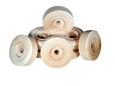 Treaded Wooden Toy Wheels, 2-1/4" by 3/4" (3/8" hole) (Per 25 Wood Toy Wheels) - Wood Craft | Toy Wheels - Bear Woods Supply