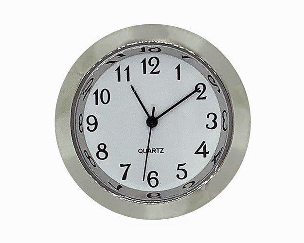 1-7/16" White Arabic Clock Insert - Silver Bezel - Clock Parts | Clock Inserts - Bear Woods Supply