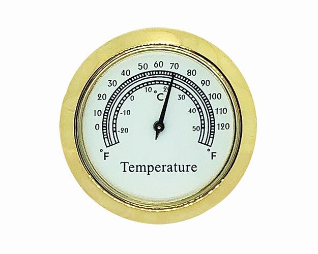 1-7/16" White Thermometer Insert - Gold Bezel - Clock Parts | Tide Clock Movements & Weather Instruments - Bear Woods Supply