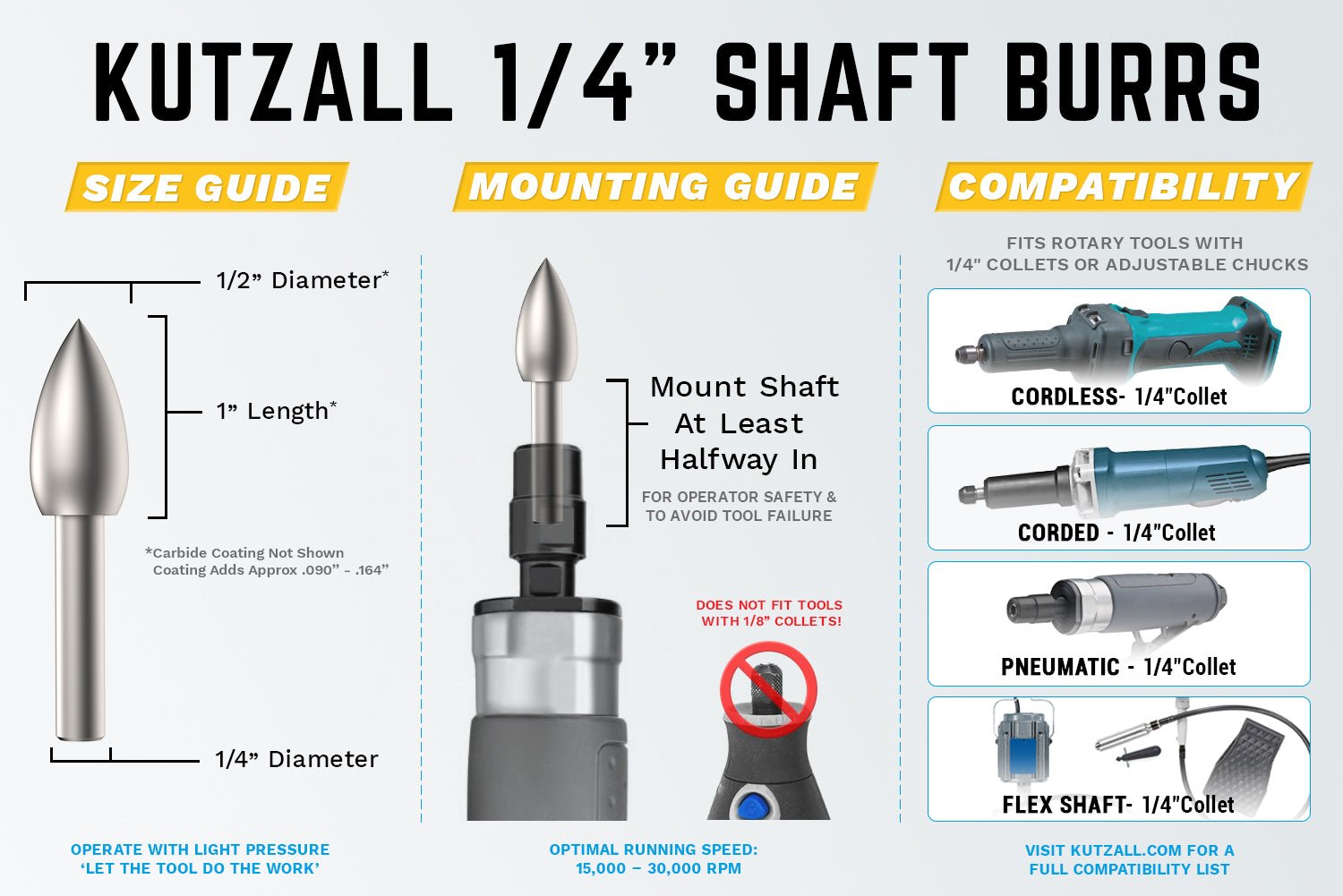 1/4" Shaft, Very Coarse Flame Burr (1/2" x 1") by Kutzall - Power Carving | Carving Bits & Burrs - Bear Woods Supply