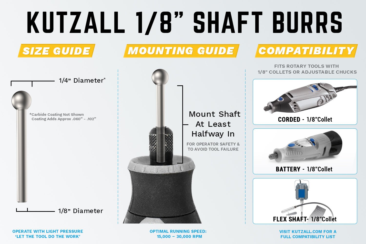 1/8" Shaft, Coarse Sphere Burr (1/4") by Kutzall - Power Carving | Carving Bits & Burrs - Bear Woods Supply