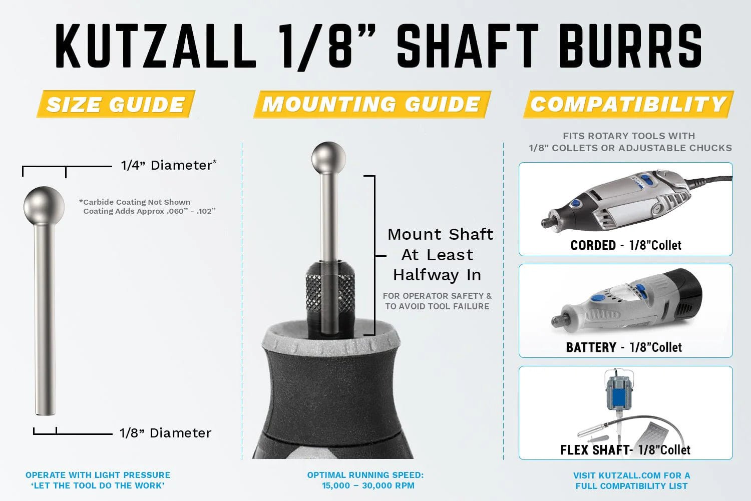 1/8" Shaft, Fine Sphere Burr (1/4") by Kutzall - Power Carving | Carving Bits & Burrs - Bear Woods Supply