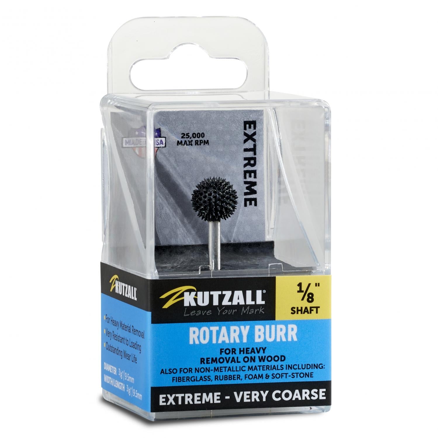 1/8" Shaft, Very Coarse Sphere Burr (3/8") by Kutzall - Power Carving | Carving Bits & Burrs - Bear Woods Supply