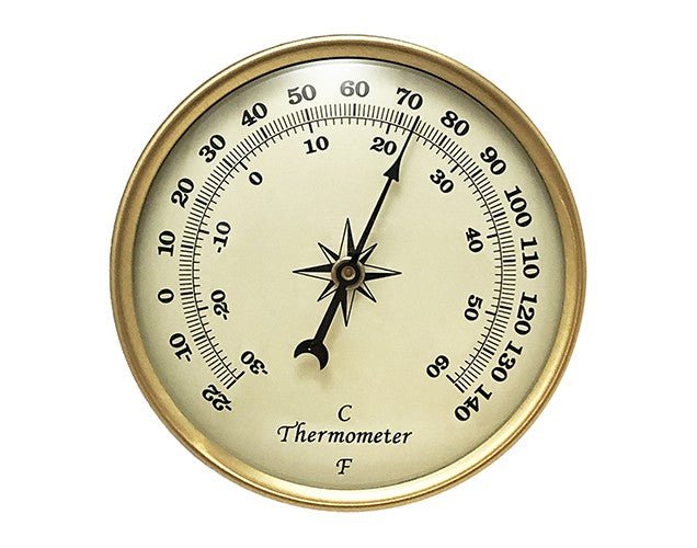 2-3/4" Ivory Thermometer Insert - Gold Bezel - Clock Parts | Tide Clock Movements & Weather Instruments - Bear Woods Supply