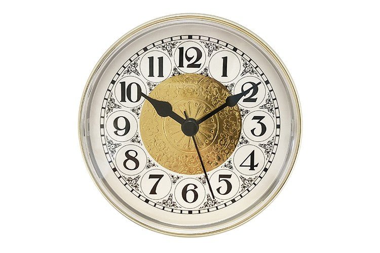3-7/8" White Fancy Arabic Clock Insert - Brass Color Bezel - Clock Parts | Clock Inserts - Bear Woods Supply