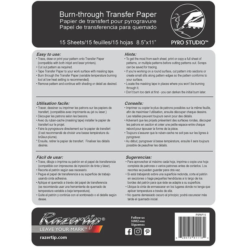 Burn-Through Transfer Paper (15 Sheets)  - Razertip Wood Burning