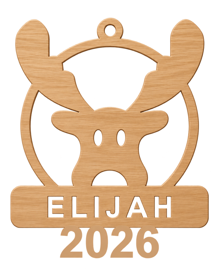 Personalized reindeer scroll saw pattern example with ELIJAH and 2026