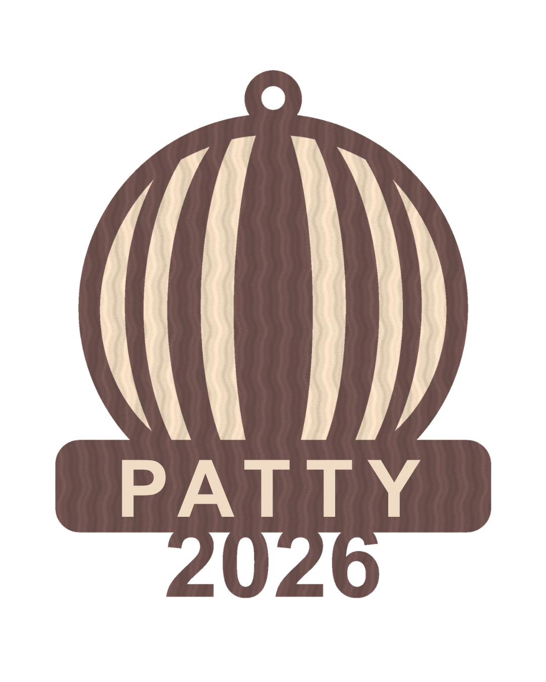 Personalized layered Christmas bauble ornament, PATTY sample name and 2026