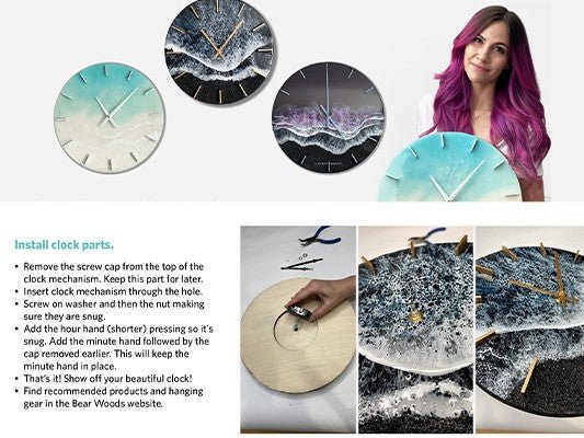 Rose - Complete Clock Kit with Shiny Rose Gold Clock Hands, Motor, Wood Round and Matching Ticks - Clock Parts | Clock Kits - Bear Woods Supply