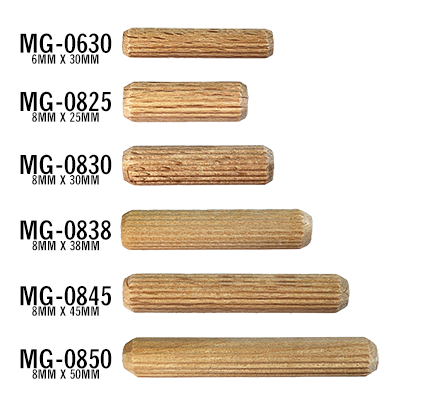 Wood Dowel Pins - 1/4 x 1-3/4 Multi-Groove