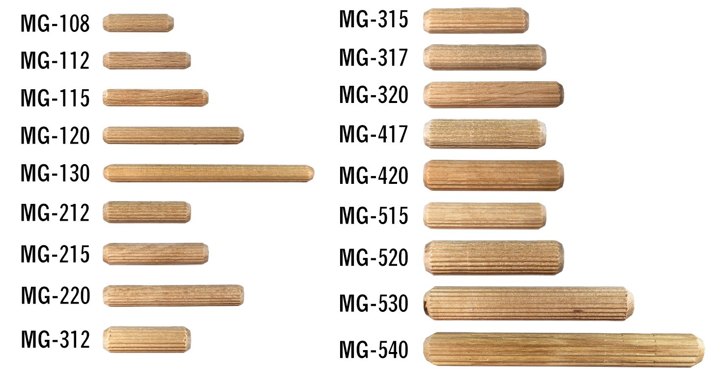 12mm x 60mm Multigroove Hardwood Chamfered Fluted Wooden Dowels