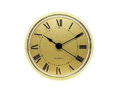 3-1/2 Clock Fitups - Roman Numerals on Gold Dial with Brass Color Bezel