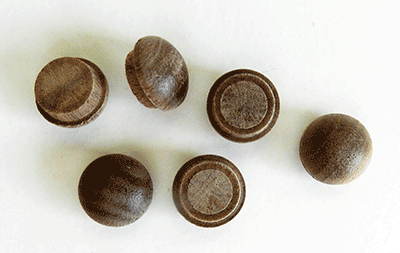 walnut wood plugs, sidegrain buttons, flathead plugs | Bear Woods Supply