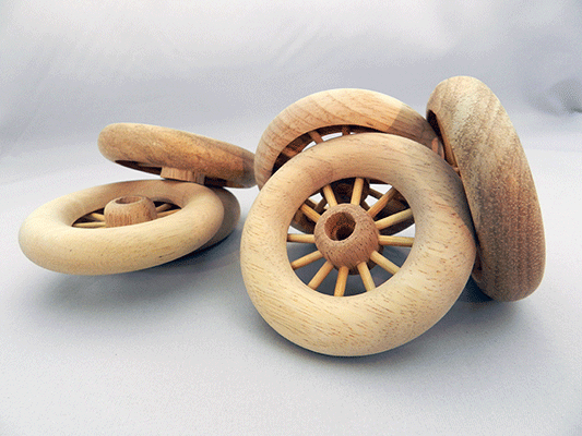 Spoked Wheel Wooden 3" X 5/8" with AXLE PEG